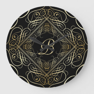 Elegante Gold Foil Look Skulptur Skript auf schwar Große Wanduhr