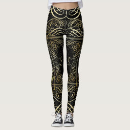 Elegante Gold Foil Look Skulptur Skript auf schwar Leggings