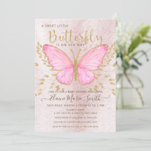 Elegante Gold Foil Pink Butterfly Baby Shower Invi Einladung