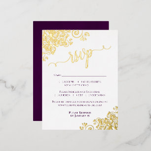 Elegante Gold Foil Plum Lila Wedding RSVP Card Folie Einladungspostkarte