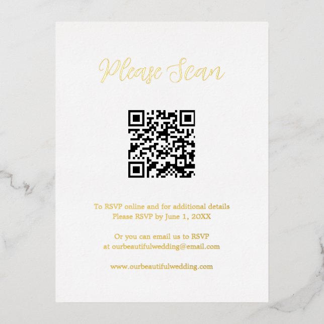 Elegante Gold Foil QR Code Hochzeitskarte Folie Einladungspostkarte (Vorderseite)