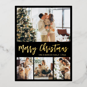 Elegante Gold Foil Script Collage Holiday Postcard Folien Feiertagspostkarte