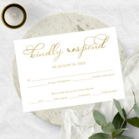 Elegante Gold Foil Script Wedding RSVP Card