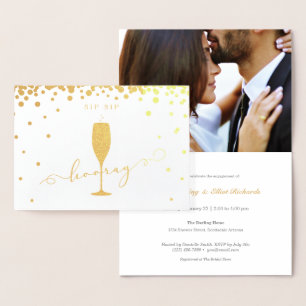 Elegante Gold Foil Sip Hooray Engagement Party Folienkarte