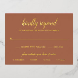 Elegante Gold Foil Terracotta Wedding RSVP Card Folie Einladungspostkarte