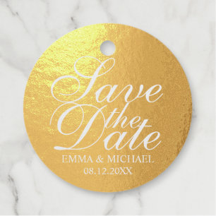 Elegante Gold Foil Wedding Save the Date Geschenkanhänger