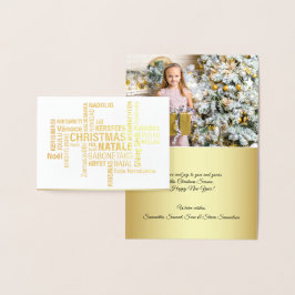 Elegante Gold Foil Weihnachtsfeiertag Mehrsprachig Folienkarte