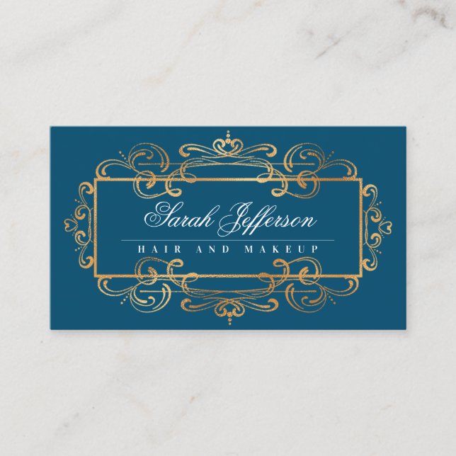 Elegante Gold Foil Wirbel Luxuriöse Vintage Aquama Visitenkarte (Vorderseite)