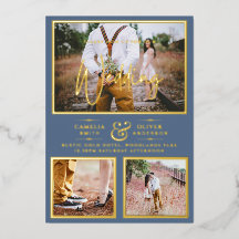 Elegante GOLD-FOLIE Foto-Collage Dusty Blue Hochze