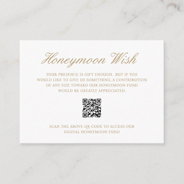Elegante Gold Formal Flitterwochen QR Code Hochzei Begleitkarte (Vorderseite)