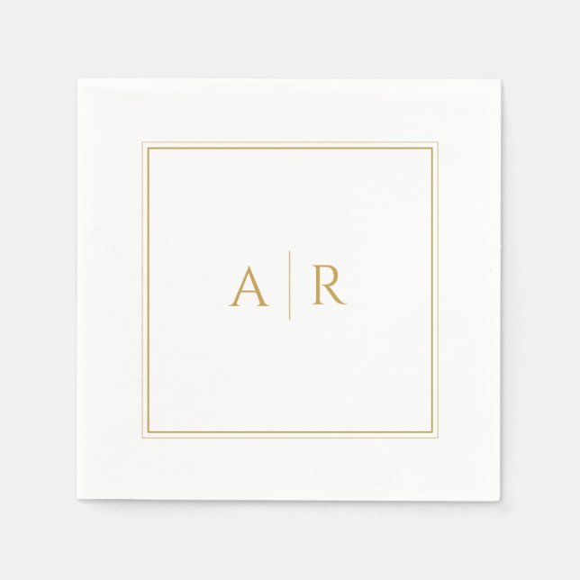 Elegante Gold Frame and Initials Gastgeschenk Hoch Serviette (Vorderseite)