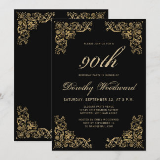 Elegante Gold Frame Black Geburtstagsparty Einladung
