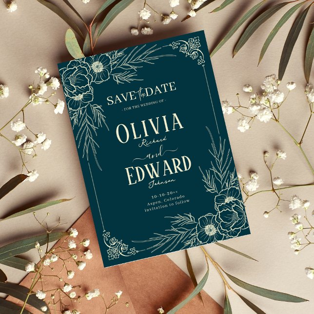 Elegante Gold Frame Blume Hochzeit Save The Date (Von Creator hochgeladen)