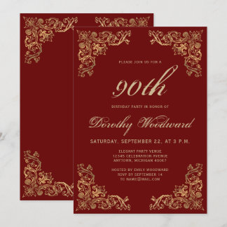 Elegante Gold Frame Burgundy Geburtstagsparty Einladung