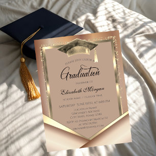 Elegante Gold Frame Diamonds Graduation Cap Einladung