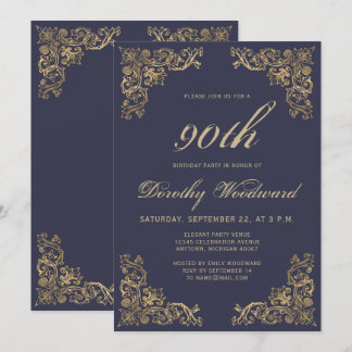 Elegante Gold Frame Dunkle Navy Blue Geburtstagspa Einladung