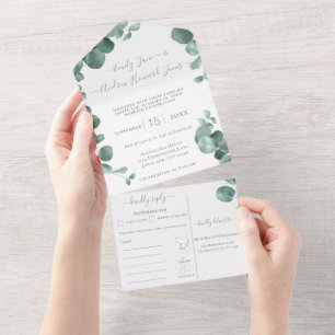 Elegante Gold Frame Eukalyptus Menü Auswahl Hochze All In One Einladung