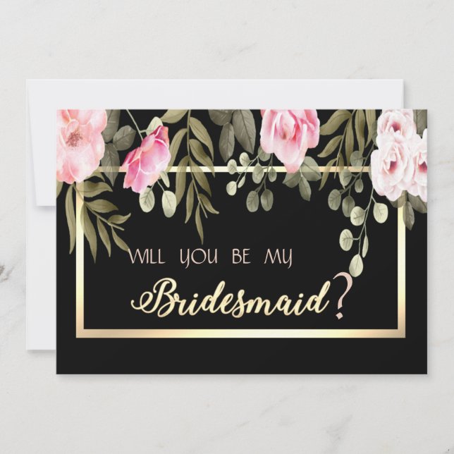 Elegante Gold Frame Floral Bridesmaid Card Einladung (Vorderseite)