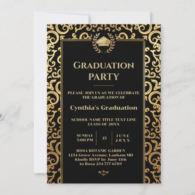 Elegante Gold Frame Graduation Party Einladung (Vorderseite)