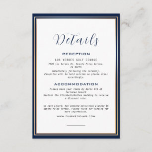 Elegante Gold Frame Navy Blue Wedding Details Begleitkarte
