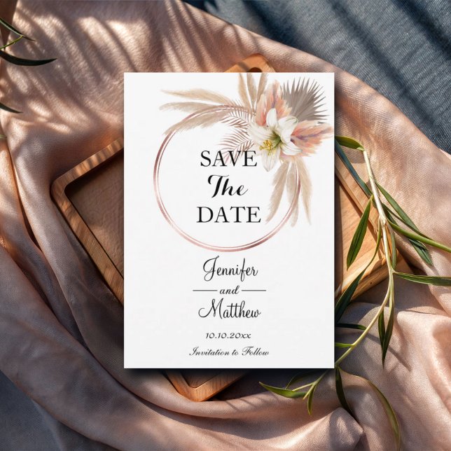 Elegante Gold Frame Pampas Grass 12x18" Save The Date (Von Creator hochgeladen)