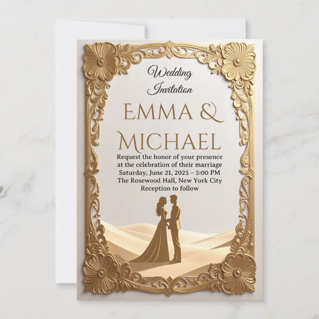 Elegante Gold Frame Wedding Einladung - Klassisch (Vorderseite)