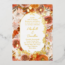 Elegante Gold Frame Wreath Floral Abundance Hochze Folieneinladung