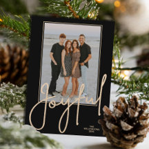 Elegante Gold FRÖHLICHE Schrift Schwarze Foto Weih