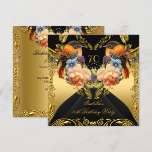 Elegante Gold Gelbe Vogel Schwarz 70. Geburtstagsf Einladung