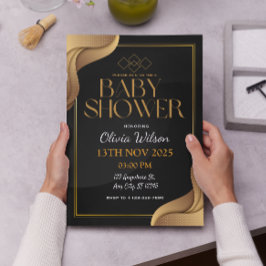 Elegante Gold Gender-neutrale Baby-Dusche Einladung