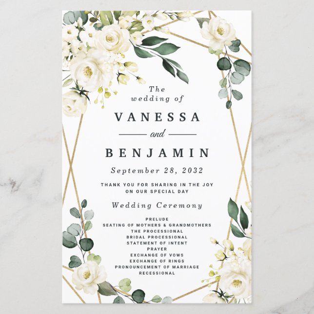 Elegante Gold Geometric Floral Wedding Programs (Vorderseite)