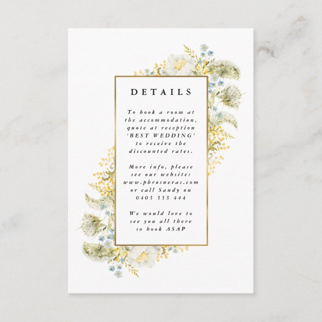 Elegante Gold Gerahmte Wildblume Edging Wedding Begleitkarte (Vorderseite)