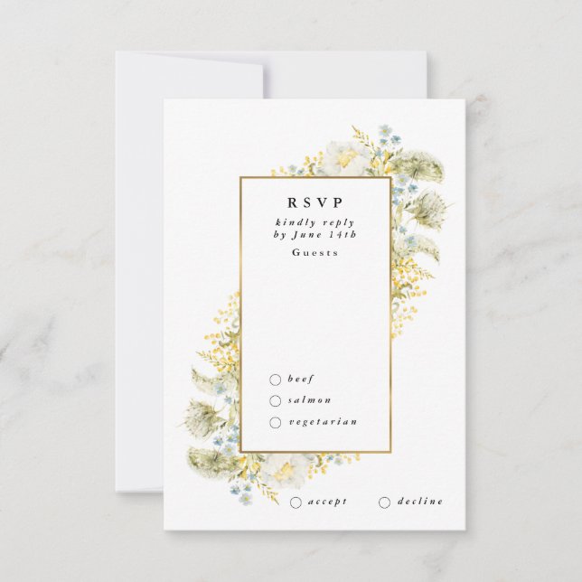 Elegante Gold Gerahmte Wildblume Edging Wedding RSVP Karte (Vorderseite)