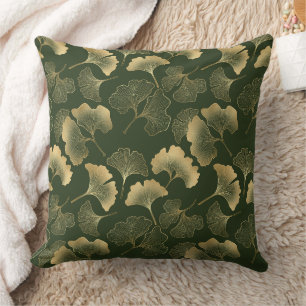 Elegante Gold-Ginkgo-Blätter Smaragdgrün Kissen