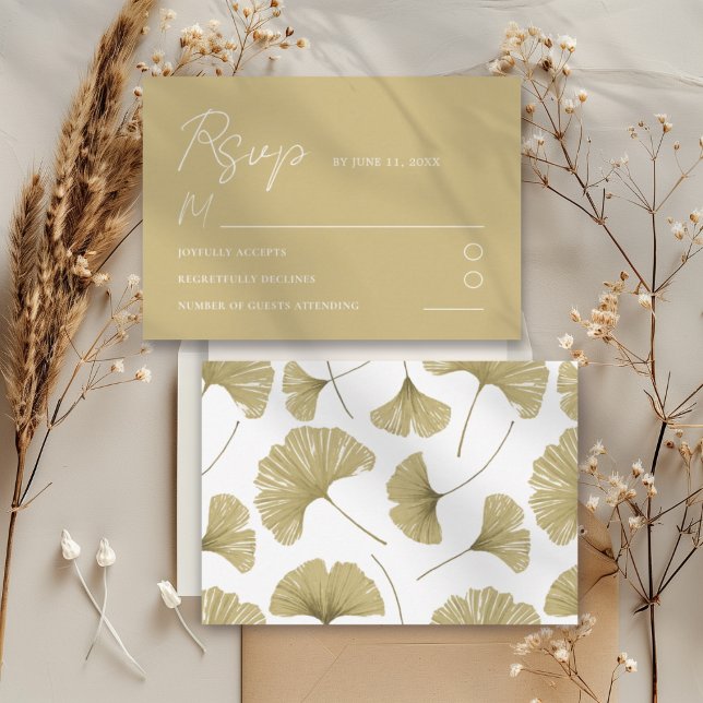 Elegante Gold Ginkgo Leaf Wedding RSVP Card Karte (Von Creator hochgeladen)