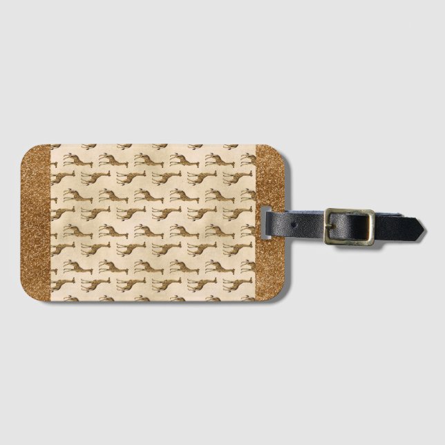 Elegante Gold Giraffe Glitzer Sparkle Chic Gepäckanhänger (Vorderseite (Horizontal))