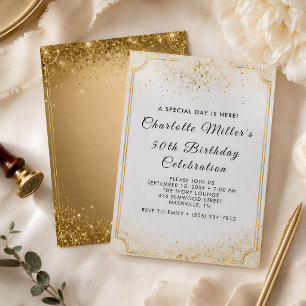 Elegante Gold-Glitter 50. Geburtstagsfeier Einladung