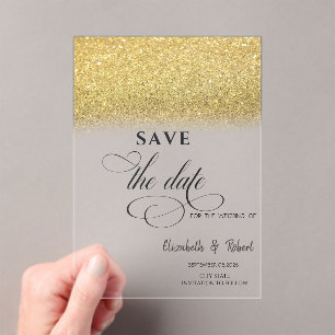 Elegante Gold Glitter Bokeh Hochzeit Termin merken Acryleinladungen