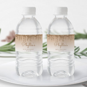 Elegante Gold Glitter-Drip 80. Geburtstagsfeier Wasserflaschenetikett