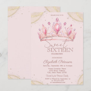 Elegante Gold Glitter-Ecken-Krone Sweet 16   Einladung