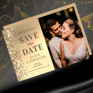 Elegante Gold Glitter Foto Hochzeit Termin merken Save The Date
