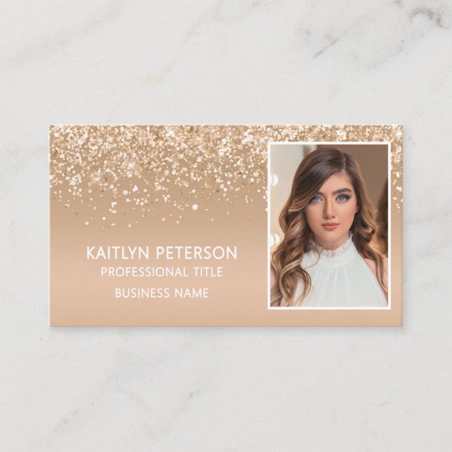 Elegante Gold Glitter Foto QR Code  Visitenkarte (Vorderseite)