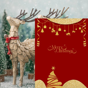 Elegante Gold Glitter & Red Weihnachtsfreuden Kart Feiertagspostkarte