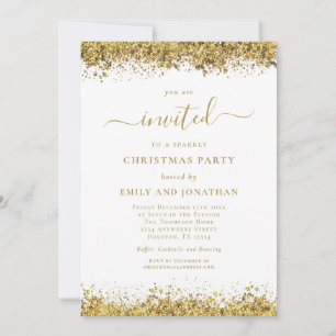Elegante Gold Glitter Script Weihnachtsfeier Einladung