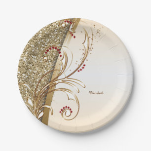Elegante Gold Glittery Wirbel Pappteller