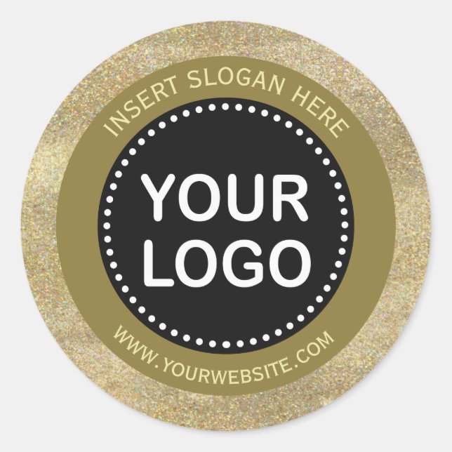 Elegante Gold Glitzer Black Monogram Your Logo Runder Aufkleber (Vorderseite)