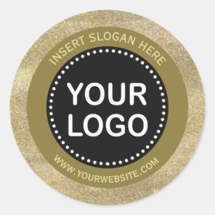 Elegante Gold Glitzer Black Monogram Your Logo Runder Aufkleber