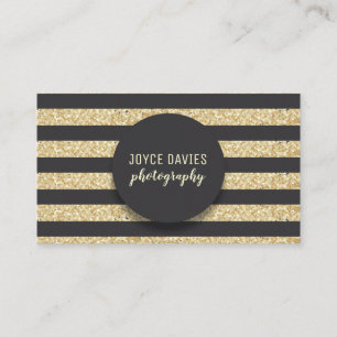Elegante Gold Glitzer Black Stripes Business Card Visitenkarte