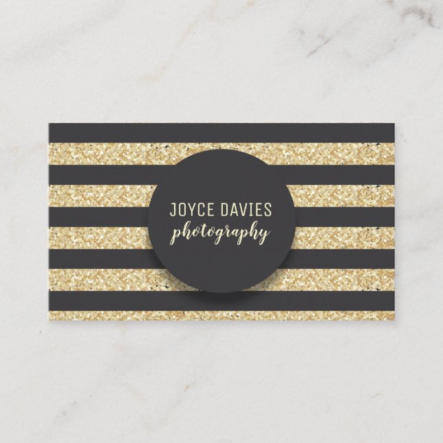 Elegante Gold Glitzer Black Stripes Business Card Visitenkarte (Vorderseite)