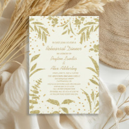 Elegante Gold Glitzer Blätter Hochzeit Probe Einladung